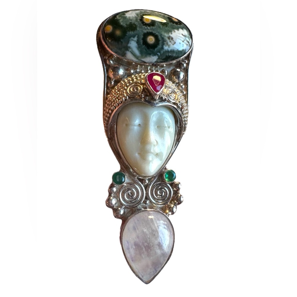 Sajen multi gemstone sterling silver 925 Goddess pendant brooch